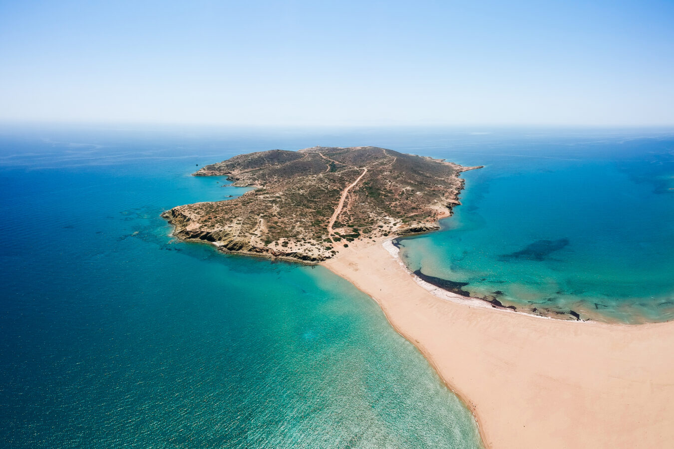 Aerial view of Prasonissi, one the highlights of South Rhodes